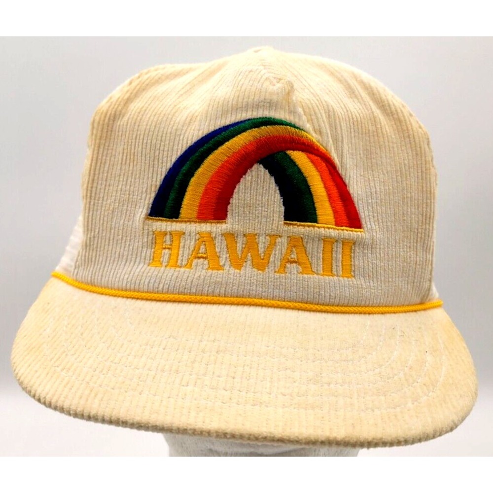 Vintage Hawaii Embroidered Rainbow‎ Corduroy Snapback Mesh Back Trucker Hat